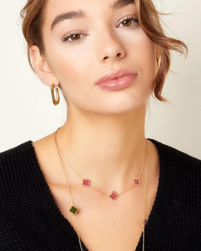 Ketting drie kleurrijke klavers - olijfgroen