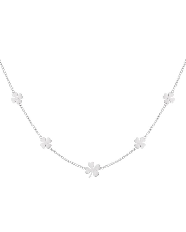 Ketting 5 klavertjes Zilver Stainless Steel