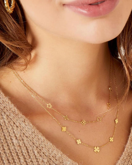 Ketting 5 klavertjes Zilver Stainless Steel