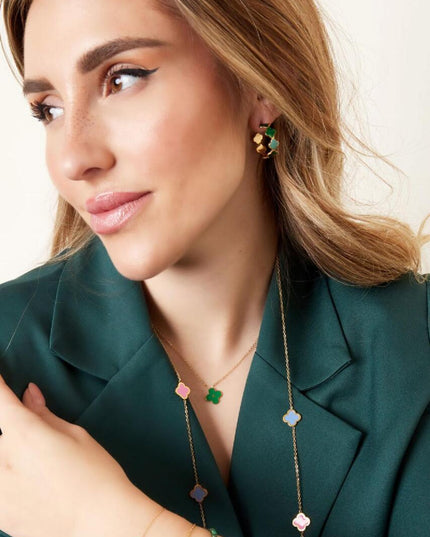 Ketting enamel bloem Paars & Goud Stainless Steel