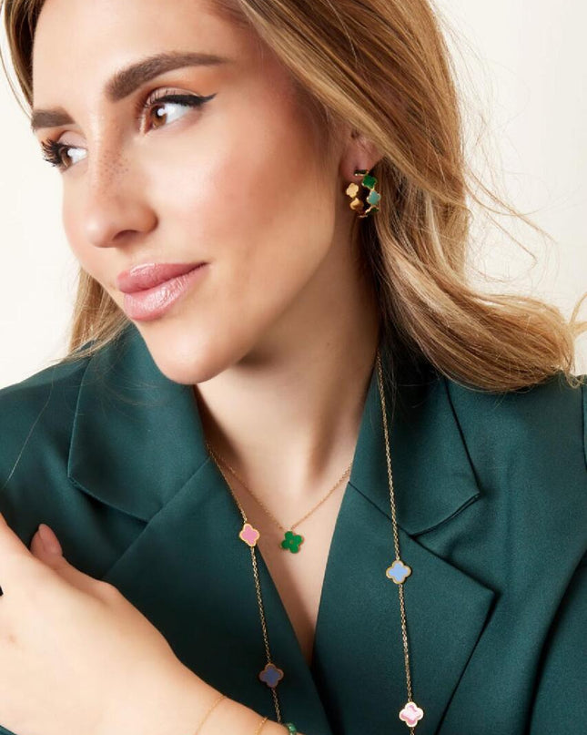 Ketting enamel bloem Paars & Goud Stainless Steel