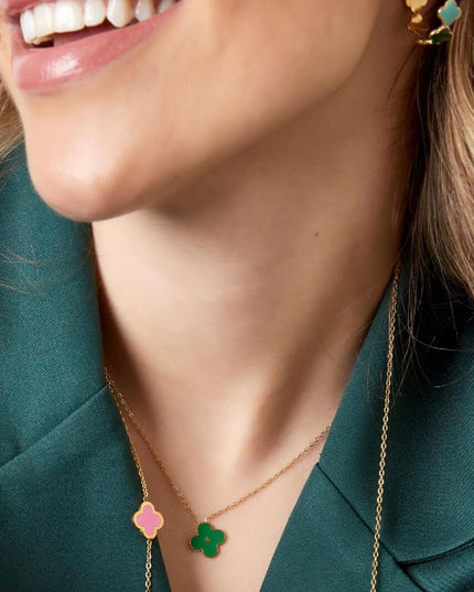 Ketting enamel bloem Bruin & Goud Stainless Steel