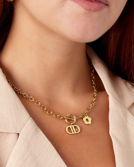 Schakelketting the good life met bloem - zilver