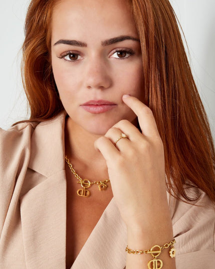 Schakelketting the good life met bloem - goud