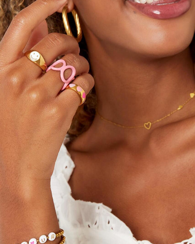 Smiley ring lichtroze maat 16