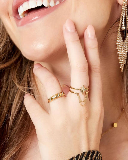 Ring ster met ketting Goud Stainless Steel One size