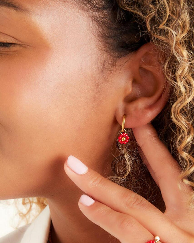 Oorbellen met kralenbloem Wit