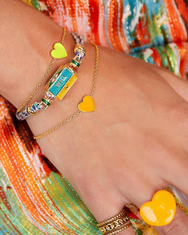 Roestvrijstalen armband met kleurrijke hartbedel paars