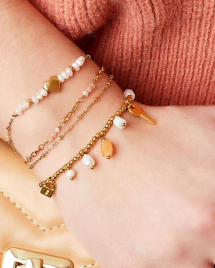 Armband parels en hartje Goud Stainless Steel