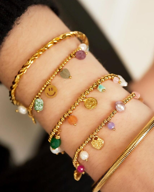 Roestvrij stalen armband kralen the good life Goud