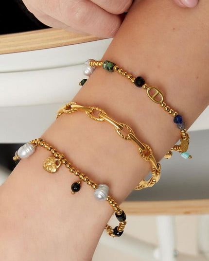 Roestvrij stalen armband kralen the good life Goud