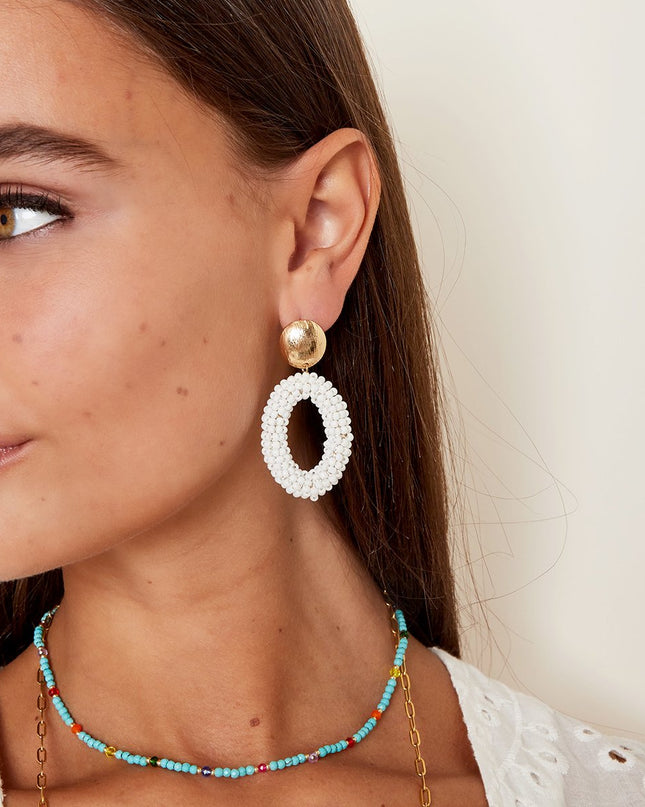 Kralen oorbellen ovaal groen