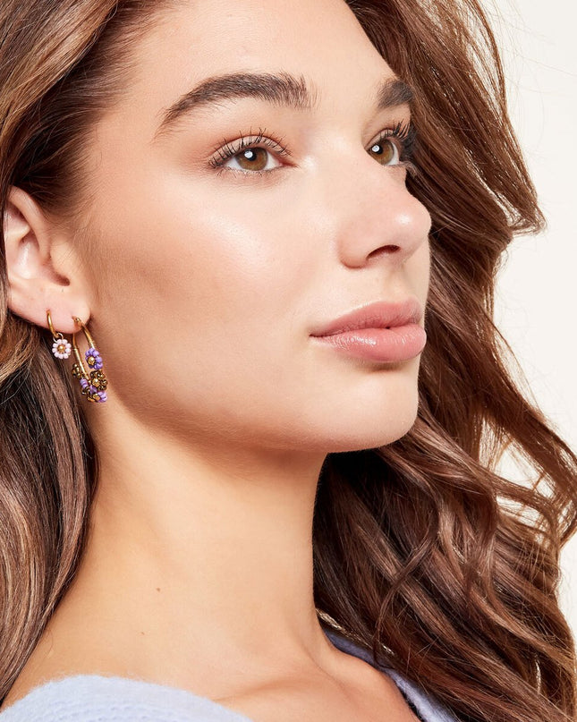 Goud met paars ronde oorbellen