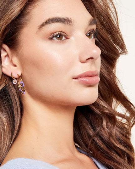 Goud met blauw ronde oorbellen