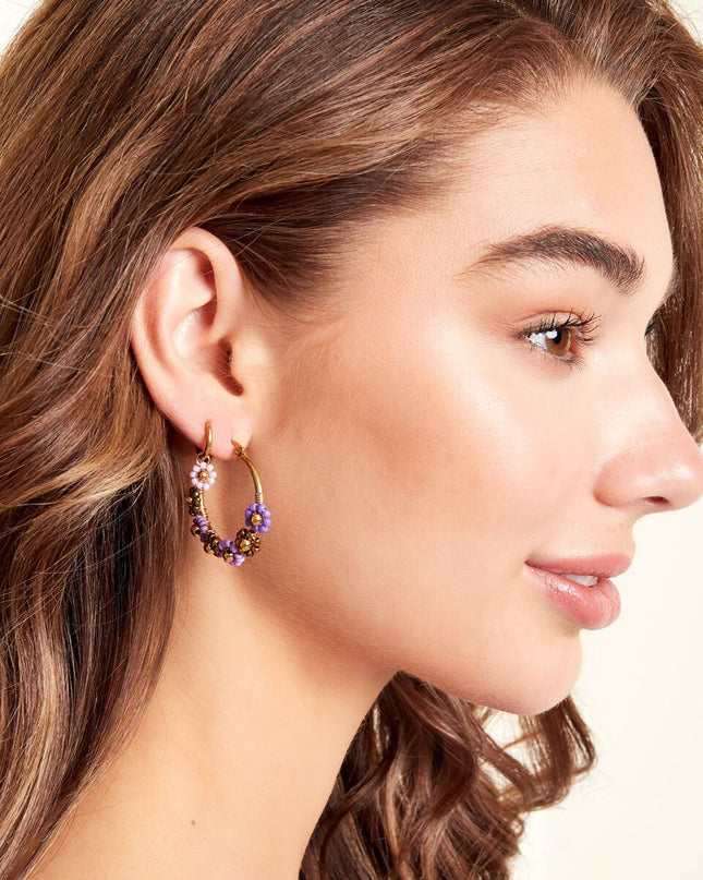 Goud met paars ronde oorbellen
