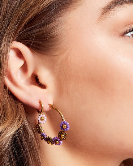 Goud met blauw ronde oorbellen