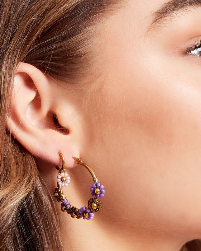 Goud met blauw ronde oorbellen