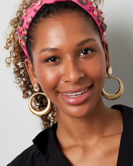 Creolen met glaskraal - groen/zilver Stainless Steel