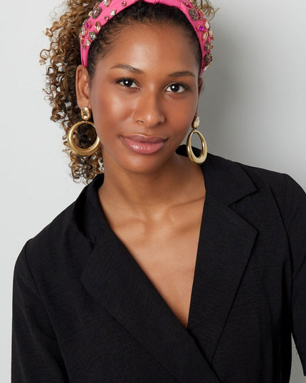 Creolen met glaskraal - goud Stainless Steel