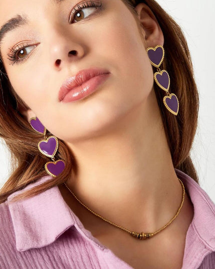 Statement oorbellen drie hartjes roze & goud