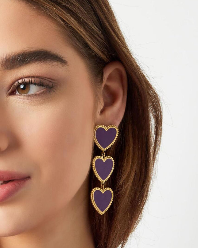 Statement oorbellen drie hartjes roze & goud