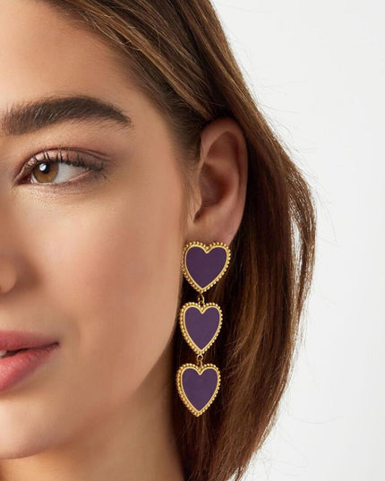 Statement oorbellen drie hartjes zwart & goud