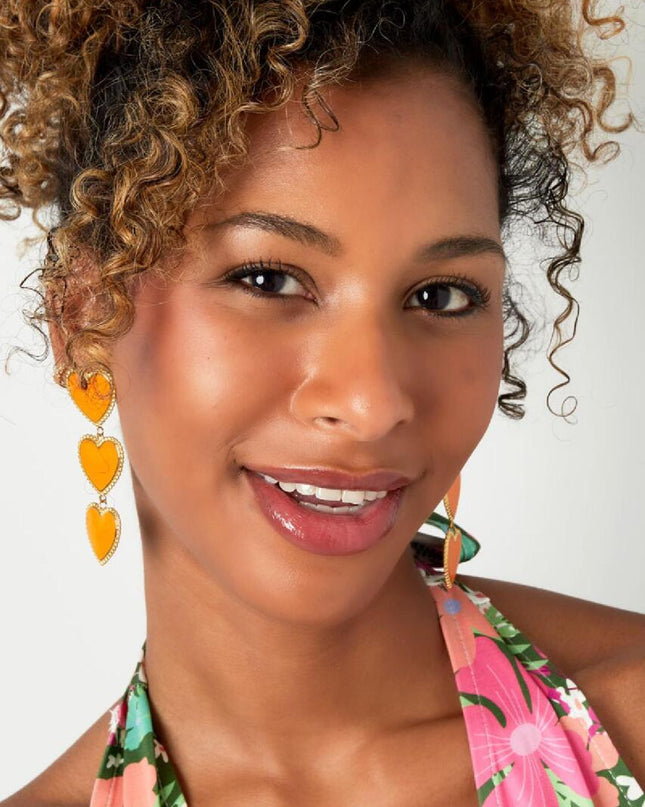 Statement oorbellen drie hartjes donkergroen & goud