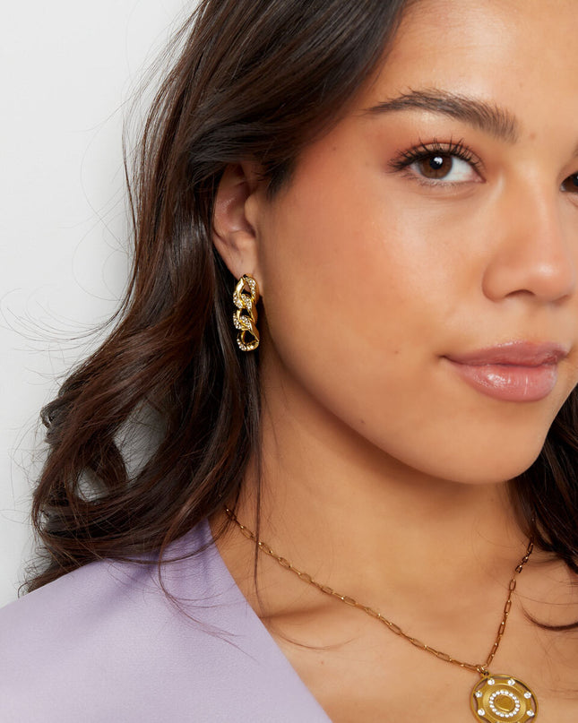 Oorstekers schakels zirkoon goud