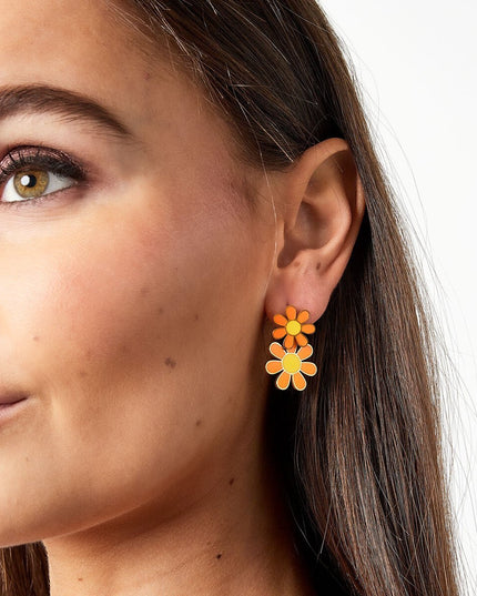 Bloemen oorbellen geel en oranje