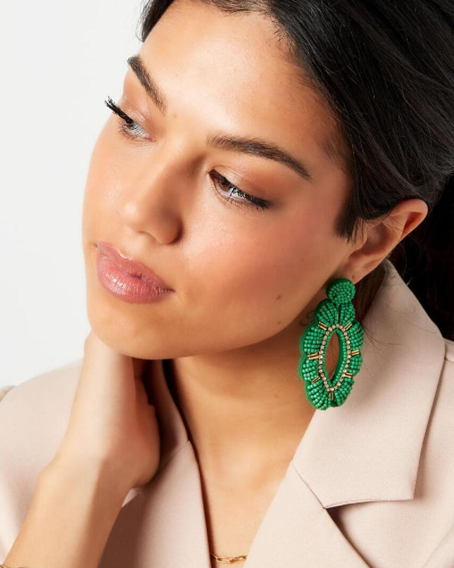 Kralen oorbellen bloem met strass groen