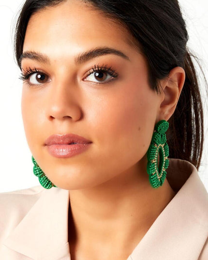 Kralen oorbellen bloem met strass groen