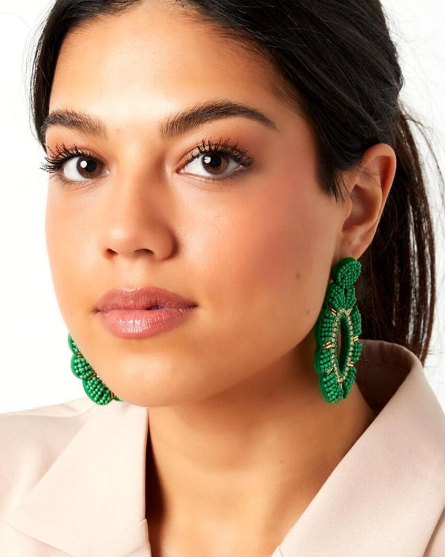 Kralen oorbellen bloem met strass groen