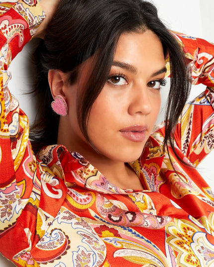 Oranje oorbellen hart met strass