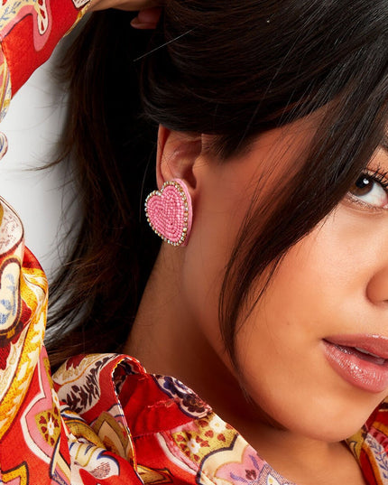 Oranje oorbellen hart met strass