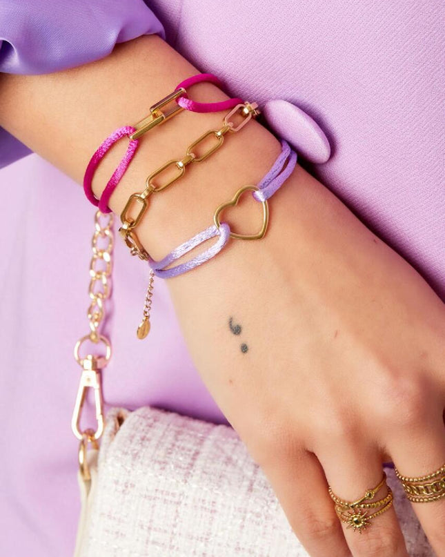 Stoffen armband hart bruin