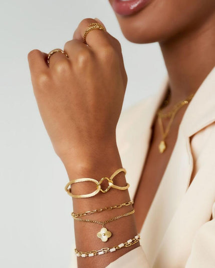 Stoffen armband klaver Champagne