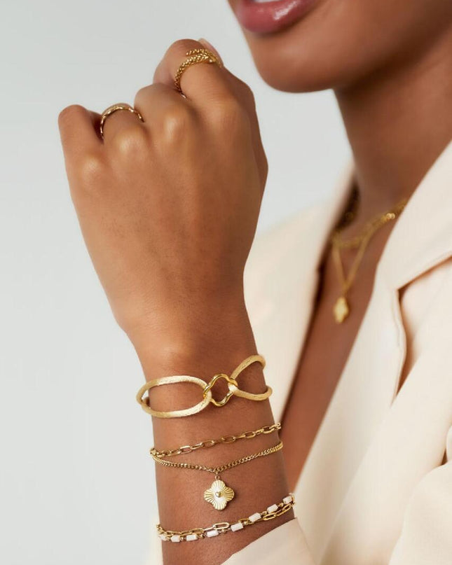 Stoffen armband klaver neon Oranje & Goud