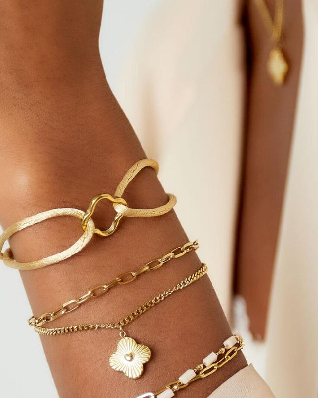 Stoffen armband klaver Champagne