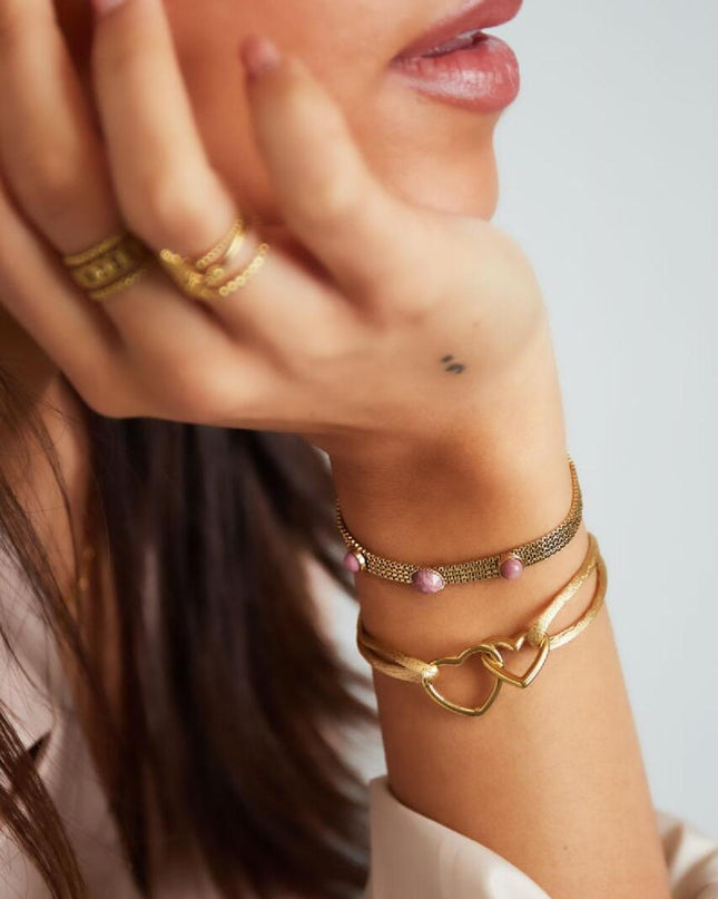 Stoffen armband hartjes Green & Gold