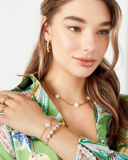 Armband klavertjes goud & wit