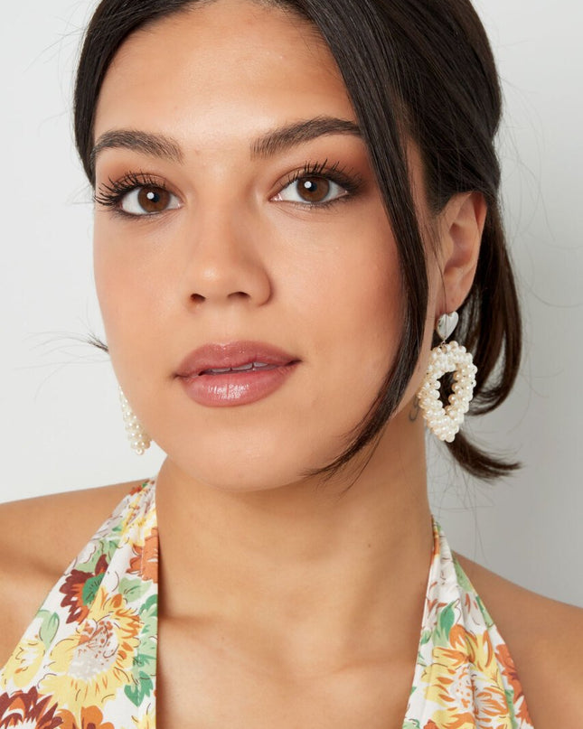 Oorbellen hart parels Zilver