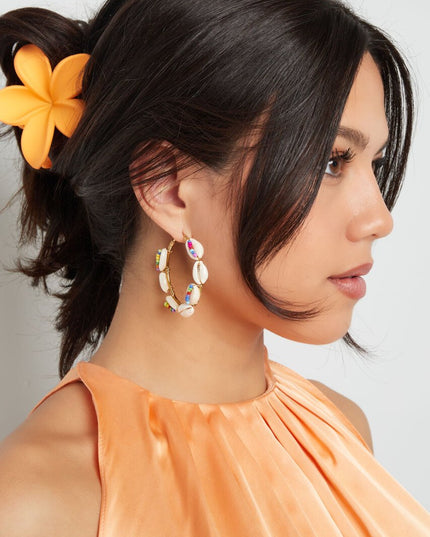 Creolen met schelp en kleurrijke kraaltjes