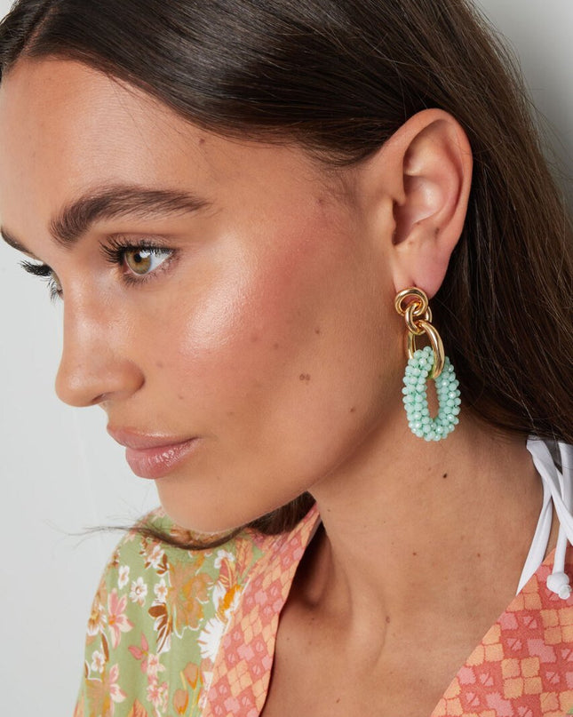 Oorbel ovaal kristallen kralen - Lila