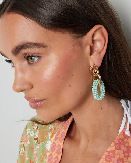 Oorbel ovaal kristallen kralen - Lichtblauw