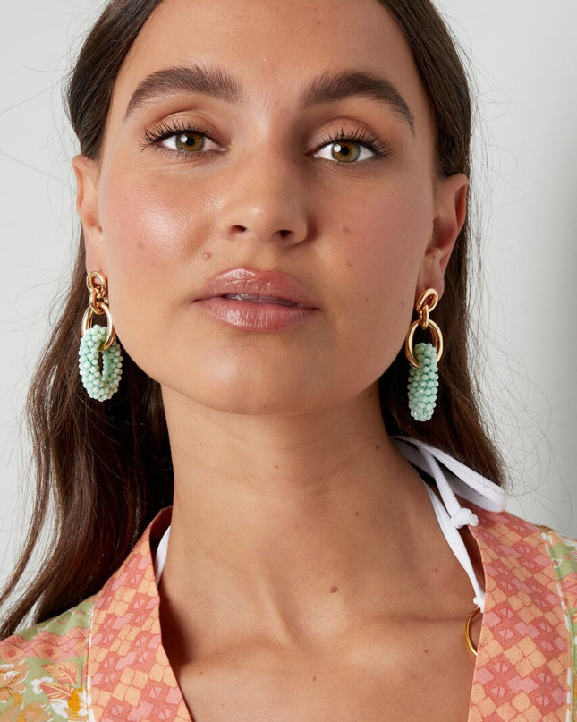 Oorbel ovaal kristallen kralen - Lichtblauw