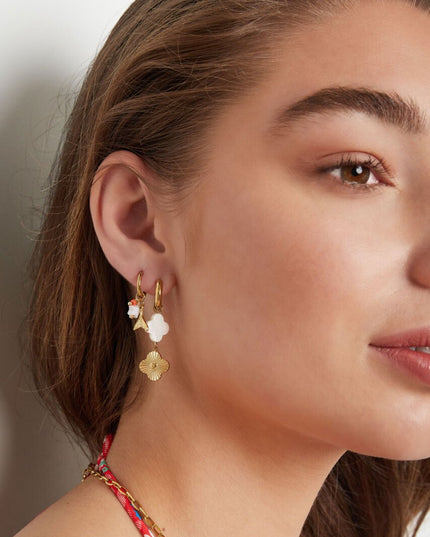 Oorbellen zeeschelp klaver & hart coin - Goud