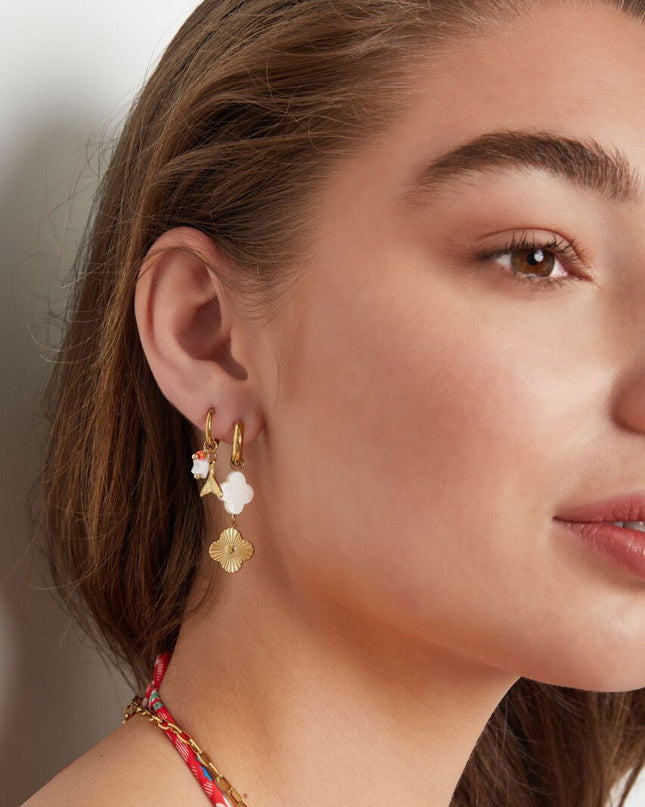 Oorbellen zeeschelp klaver & hart coin - Goud