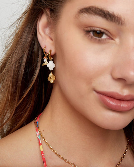 Oorbellen zeeschelp klaver & hart coin - Goud