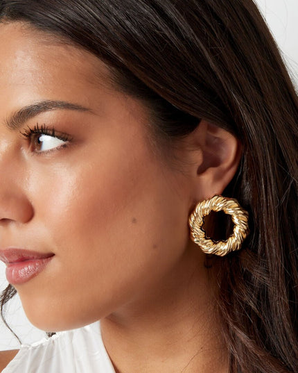 Oorbellen cirkel met print - goud