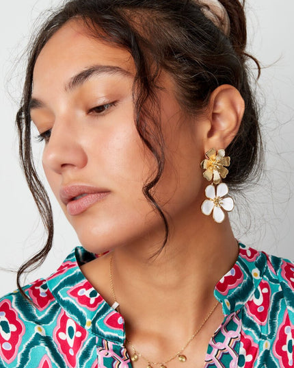 Statement oorbellen bloem - zilver